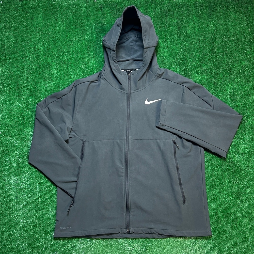 Nike Pro Winterized Hoodie Full Zip Training Jacket Charcoal Mens 2XL CU7346-010